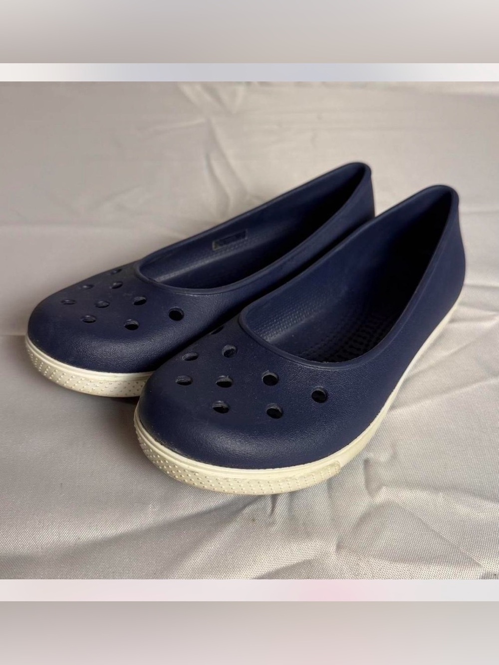 CROCS Navy Ballet Flats with White Sole